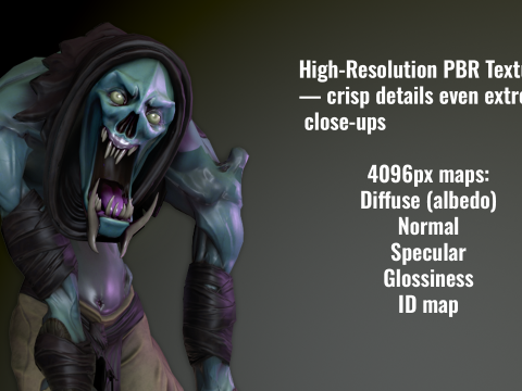 Dark Fantasy Zombie Creature Готовий до гри Стилізований персонаж 4K PBR Анімований 3D Модель