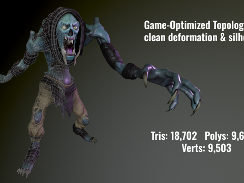 Dark Fantasy Zombie Creature Готовий до гри Стилізований персонаж 4K PBR Анімований 3D Модель