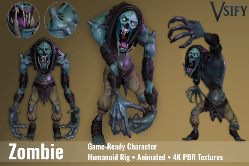 Dark Fantasy Zombie Creature Готовий до гри Стилізований персонаж 4K PBR Анімований 3D Модель .c4d .max .obj .3ds .fbx .stl .blend