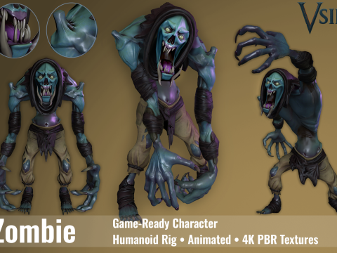 Dark Fantasy Zombie Creature Game Ready stilisierter Charakter 4K PBR animiert 3D Modell