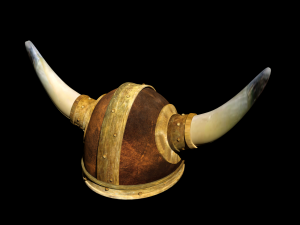 Viking helmet with large horns made of antique bronze Modèle 3D