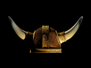 Viking helmet with large horns made of antique bronze Model 3D