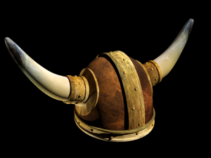 Viking helmet with large horns made of antique bronze Model 3D