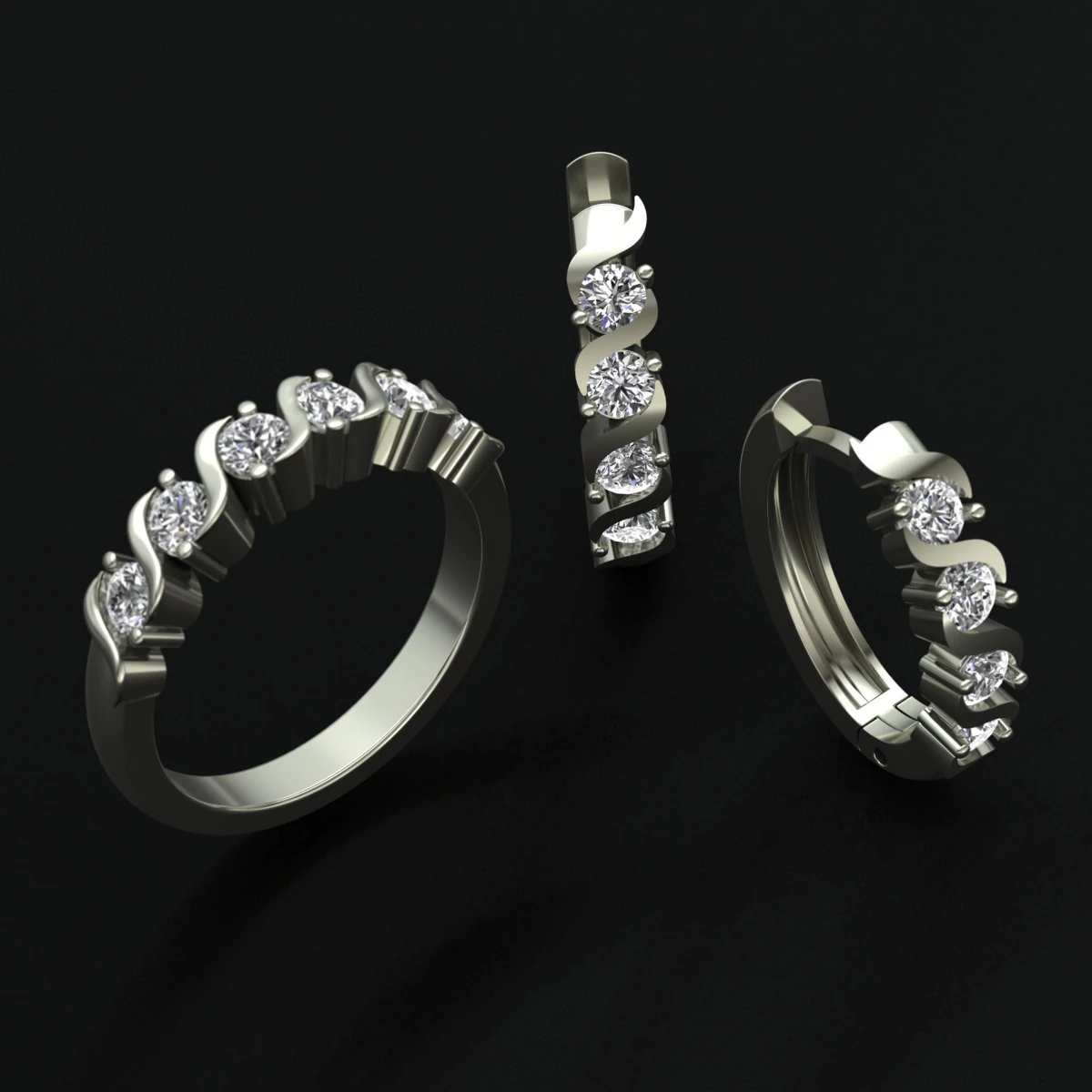 set diamond ring and earrings 3D Print Model .c4d .max .obj .3ds .fbx .stl .blend 