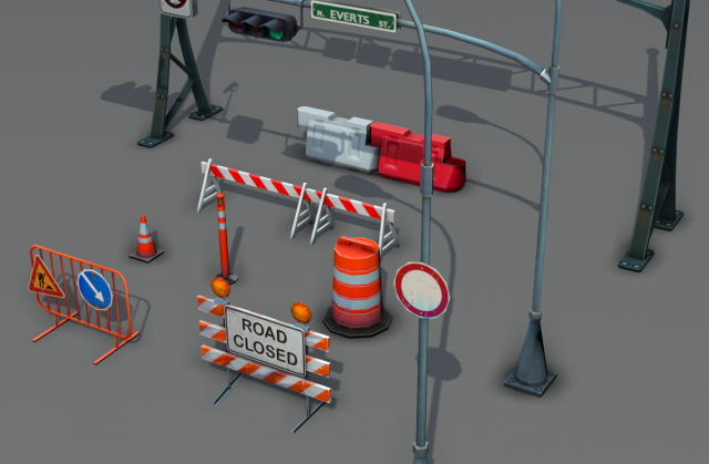road objects pack - low poly 3D मॉडल .c4d .max .obj .3ds .fbx .stl .blend 