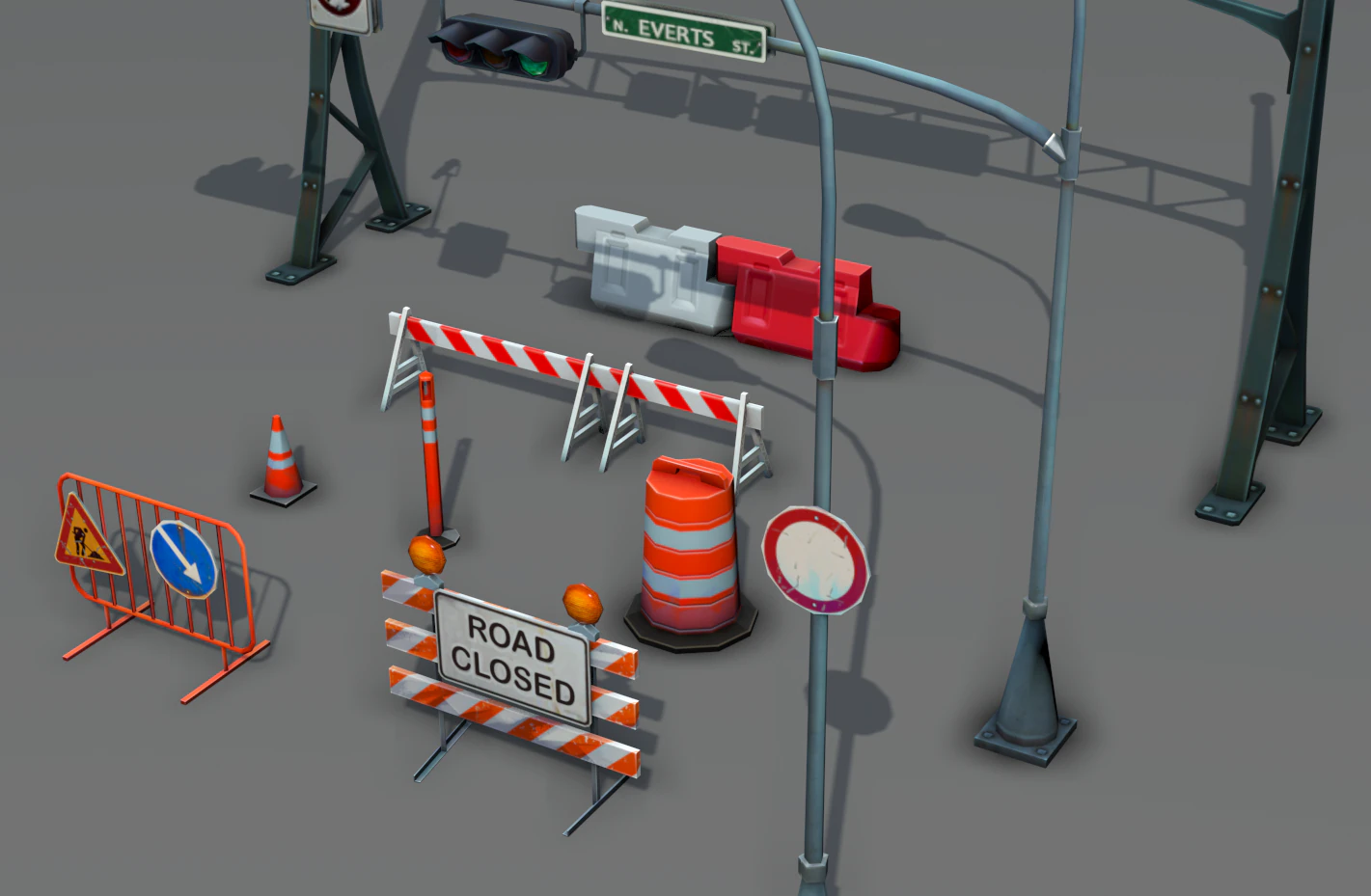 road objects pack - low poly 3D Model .c4d .max .obj .3ds .fbx .stl .blend 