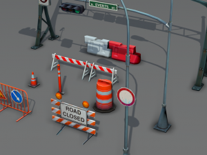 road objects pack - low poly 3D मॉडल