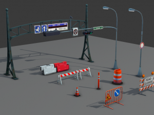 road objects pack - low poly 3D मॉडल