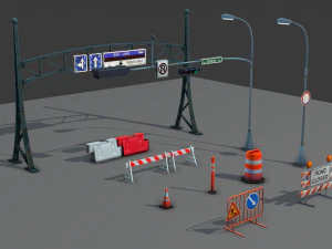 road objects pack - low poly 3D Model