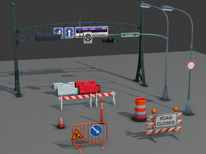 road objects pack - low poly 3D Model