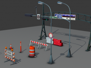 road objects pack - low poly 3D मॉडल