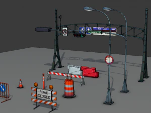 road objects pack - low poly 3D Model