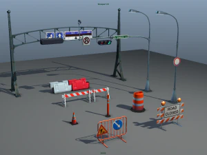 road objects pack - low poly 3D Model