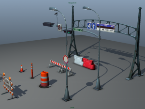 road objects pack - low poly 3D मॉडल