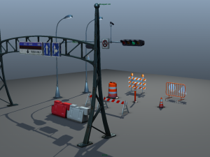 road objects pack - low poly 3D मॉडल