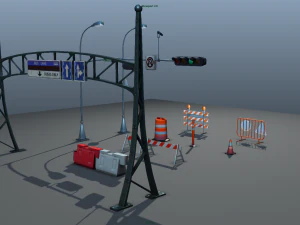 road objects pack - low poly 3D Model