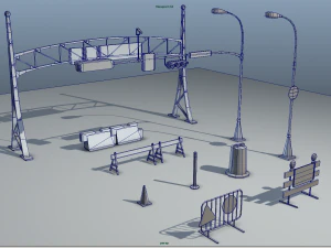 road objects pack - low poly 3D Model