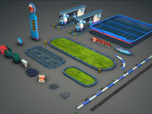 gas station pack - low poly Modelo 3D