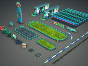gas station pack - low poly Modelo 3D