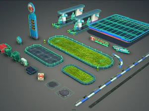 gas station pack - low poly 3D Model