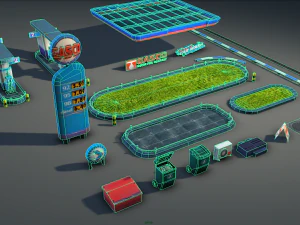 gas station pack - low poly 3D Model
