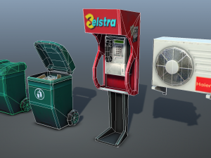 city objects - low poly Model 3D