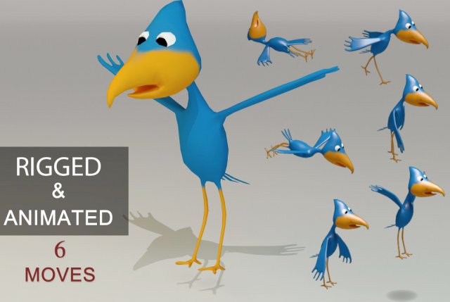 rigged low poly cartoon bird game ready 3D Model .c4d .max .obj .3ds .fbx .stl .blend 