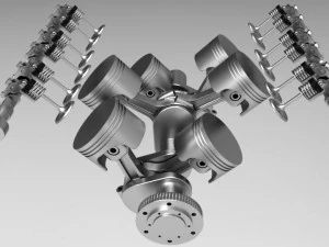 v6 car engine - fully rigged and animated 3D Model