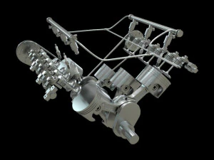 v6 car engine - fully rigged and animated 3D Model