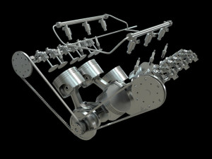 v6 car engine - fully rigged and animated 3Dモデル