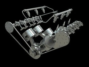 v6 car engine - fully rigged and animated 3D Model