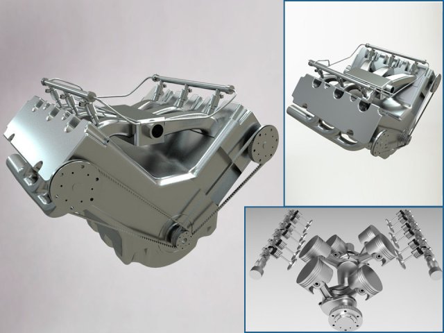 v6 car engine - fully rigged and animated 3Dモデル .c4d .max .obj .3ds .fbx .stl .blend 