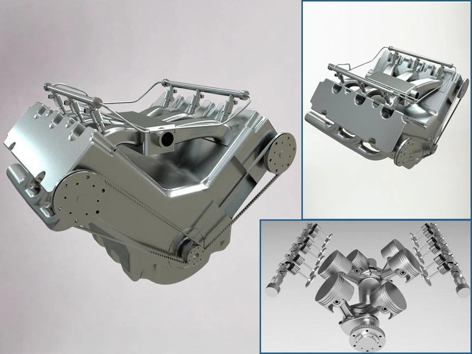 v6 car engine - fully rigged and animated 3D Model .c4d .max .obj .3ds .fbx .stl .blend