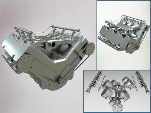 v6 car engine - fully rigged and animated 3D Model