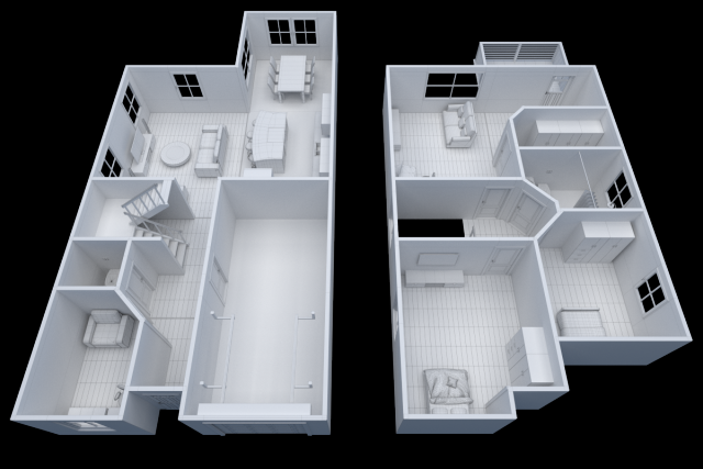 house - floor plan non-textured version 3D Model .c4d .max .obj .3ds .fbx .stl .blend 