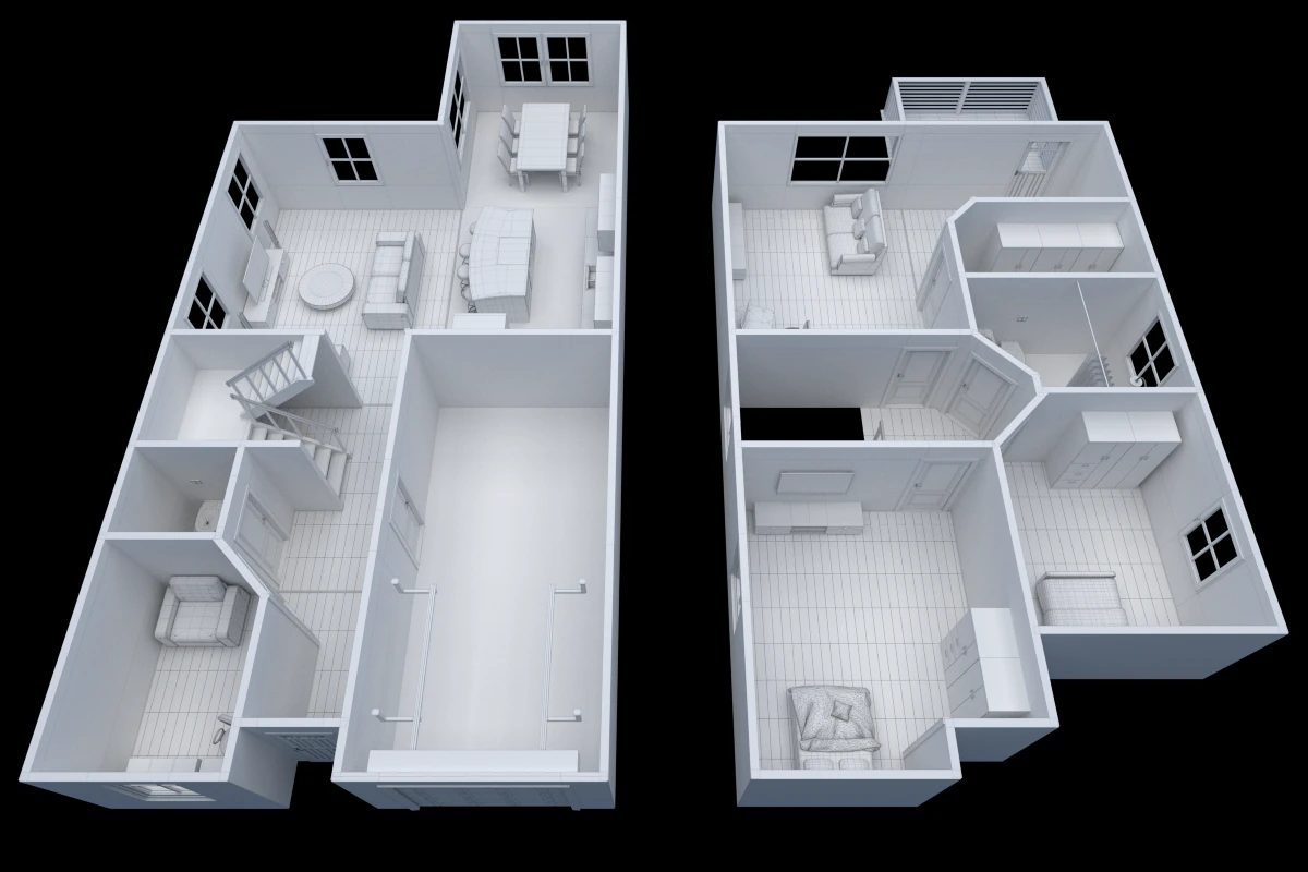 house - floor plan non-textured version 3D Model .c4d .max .obj .3ds .fbx .stl .blend 