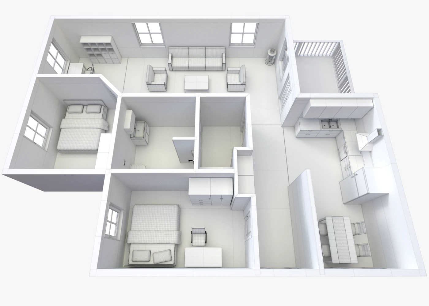 house - floor plan 2 non-textured version 3D Model .c4d .max .obj .3ds .fbx .stl .blend 
