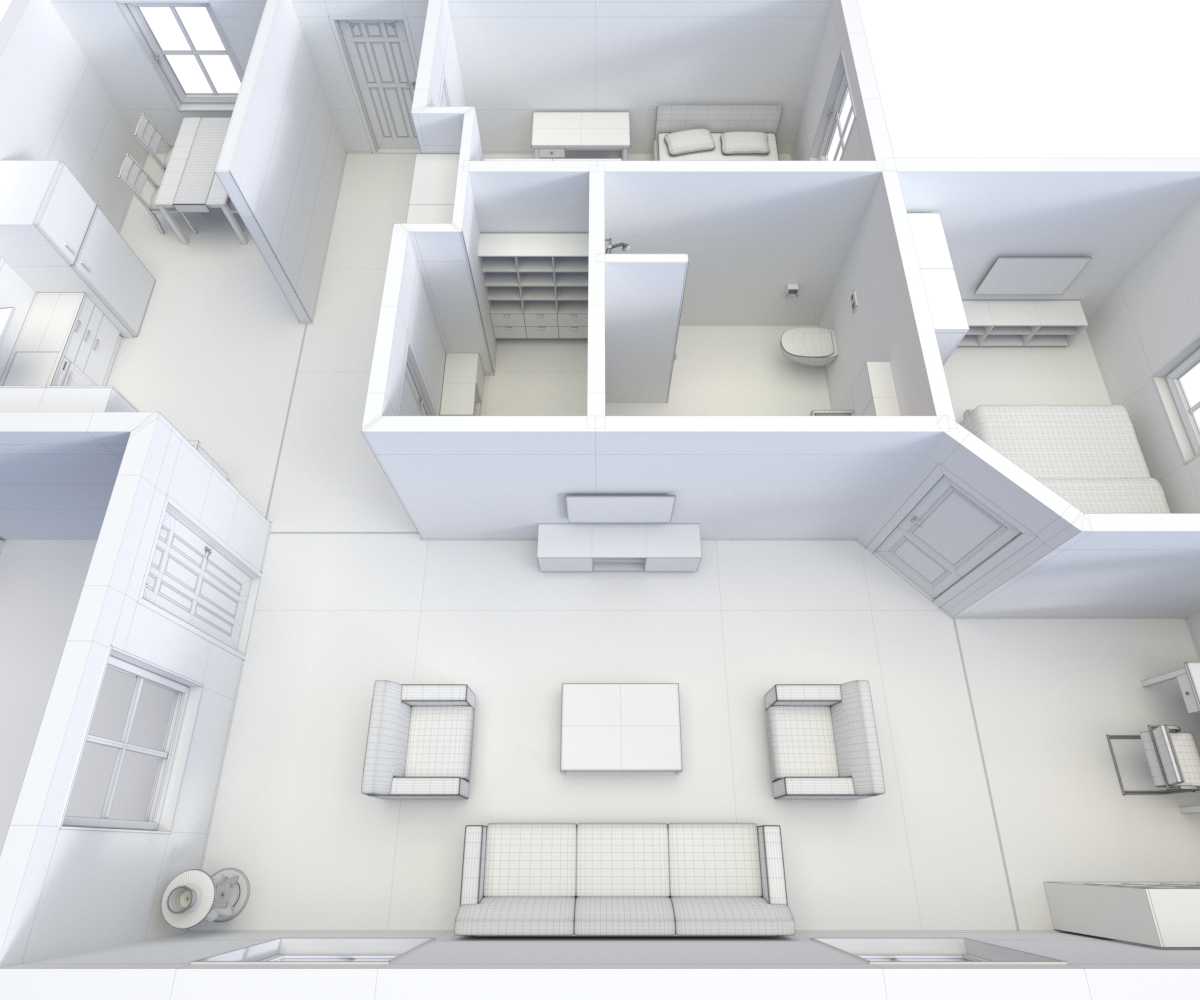 House Floor Plan 2 nontextured version 3D Model in