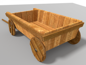 old wagon and entrenching tools low poly Model 3D