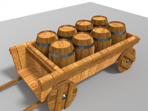 old wagon and entrenching tools low poly Model 3D