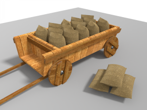 old wagon and entrenching tools low poly Model 3D
