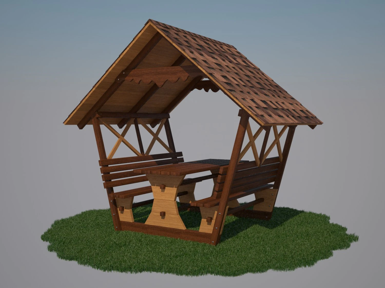 wooden gazebo 3D Model .c4d .max .obj .3ds .fbx .stl .blend