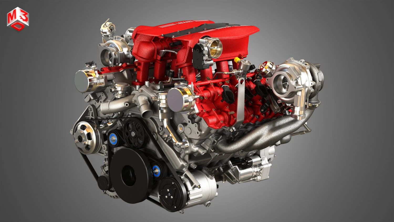 488 gtb engine - v8 twin turbo engine 3D Model .c4d .max .obj .3ds .fbx .stl .blend 