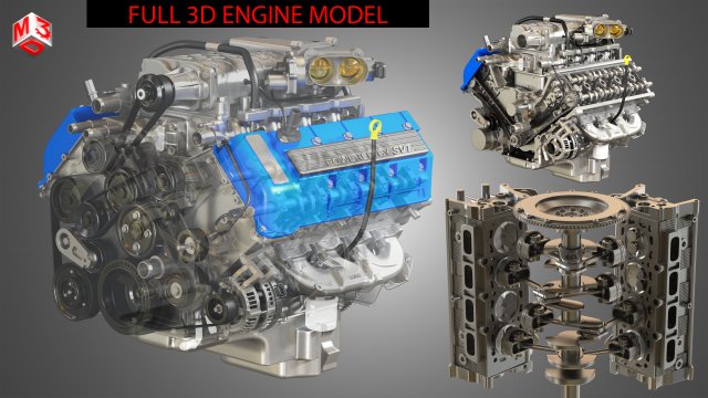2013 svt mustang shelby gt500 engine Model 3D .c4d .max .obj .3ds .fbx .stl .blend 