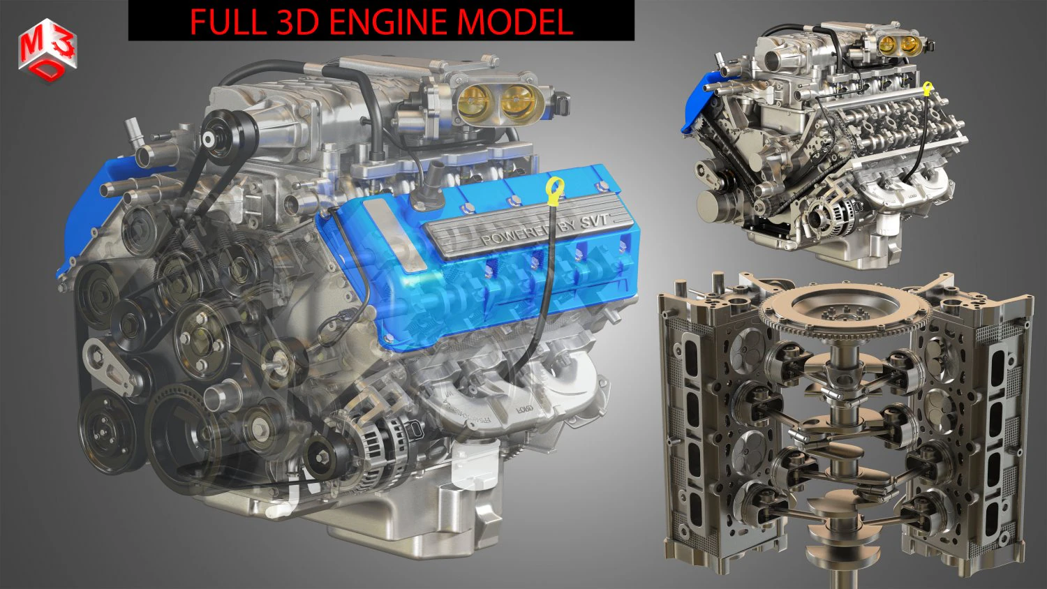 2013 svt mustang shelby gt500 engine 3D Model .c4d .max .obj .3ds .fbx .stl .blend 
