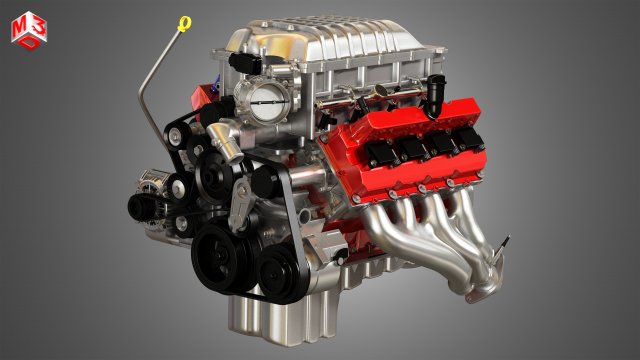 Demon supercharged v8 engine 3D Модель .c4d .max .obj .3ds .fbx .stl .blend 
