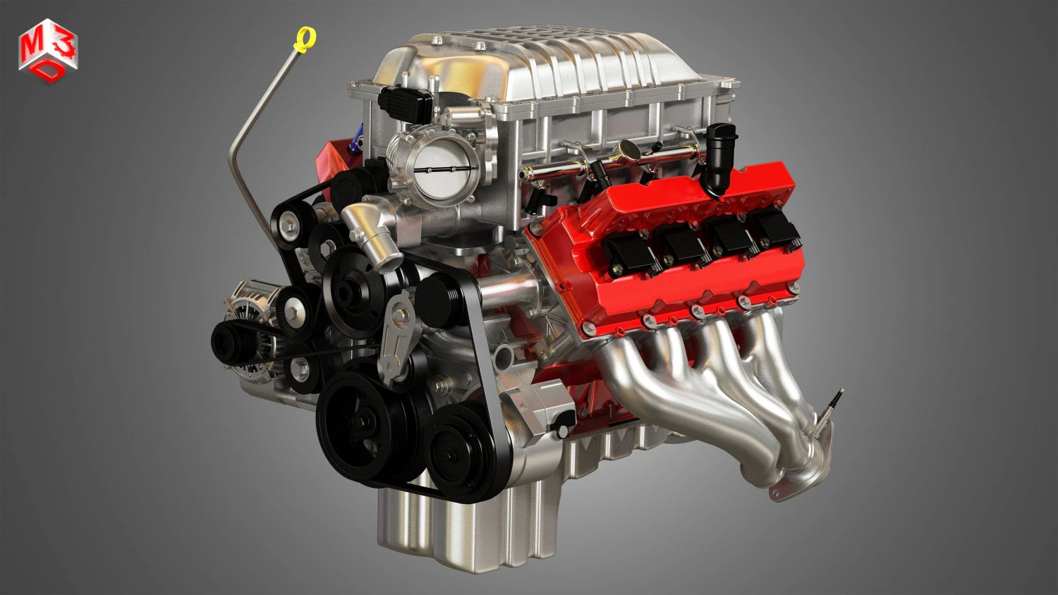 Demon supercharged v8 engine 3D Model .c4d .max .obj .3ds .fbx .stl .blend