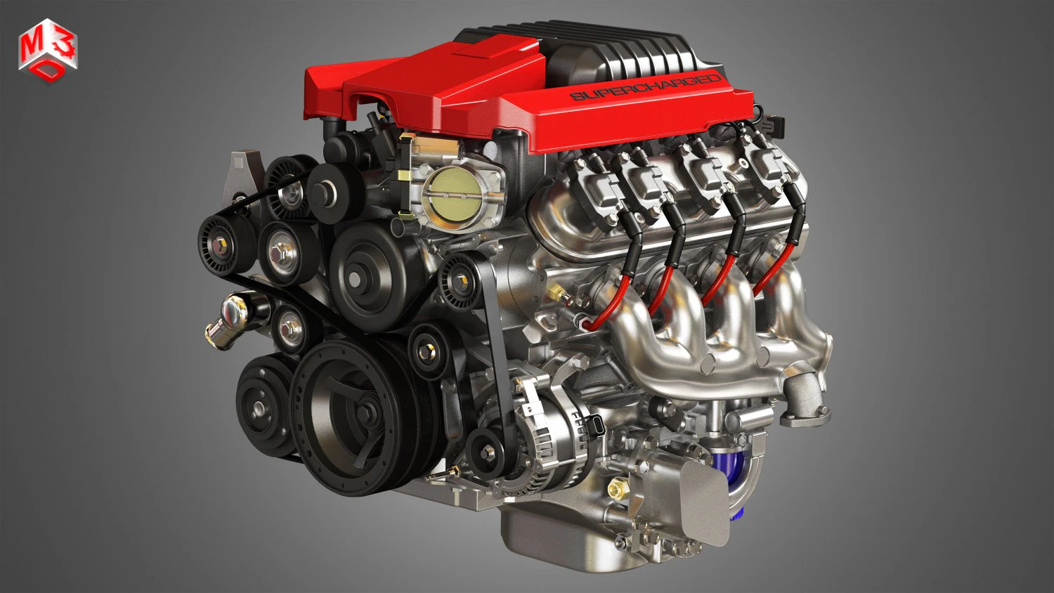 v8 supercharge engine 3D Model .c4d .max .obj .3ds .fbx .stl .blend 