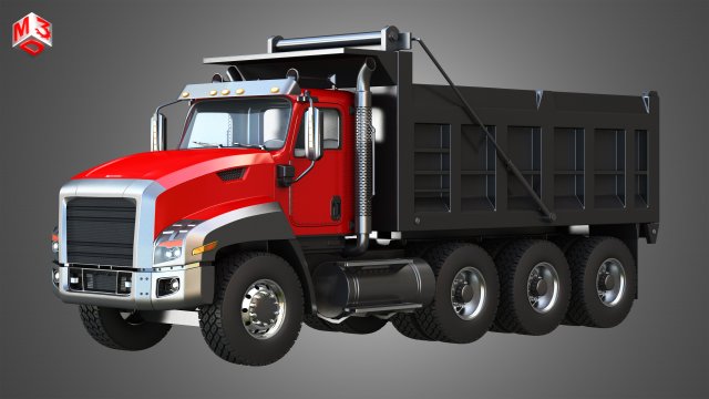 tri-axle dump truck 3D Model .c4d .max .obj .3ds .fbx .stl .blend 