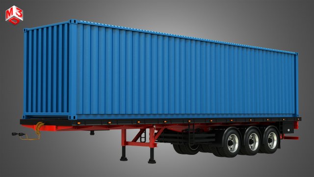 tri-axle container trailer Model 3D .c4d .max .obj .3ds .fbx .stl .blend 
